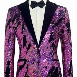 XL Apocrypha Men Dual colored Sequins Blazer Suit Jacket Prom Nightclub Wedding